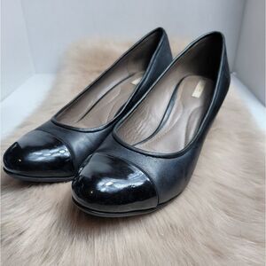 Geox Venere Black Leather Patent Front Wedge Shoes